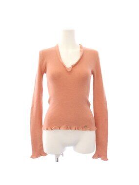 Chanel Knit Sweater Long Sleeve CC Logo Cashmere Silk 38 Pink